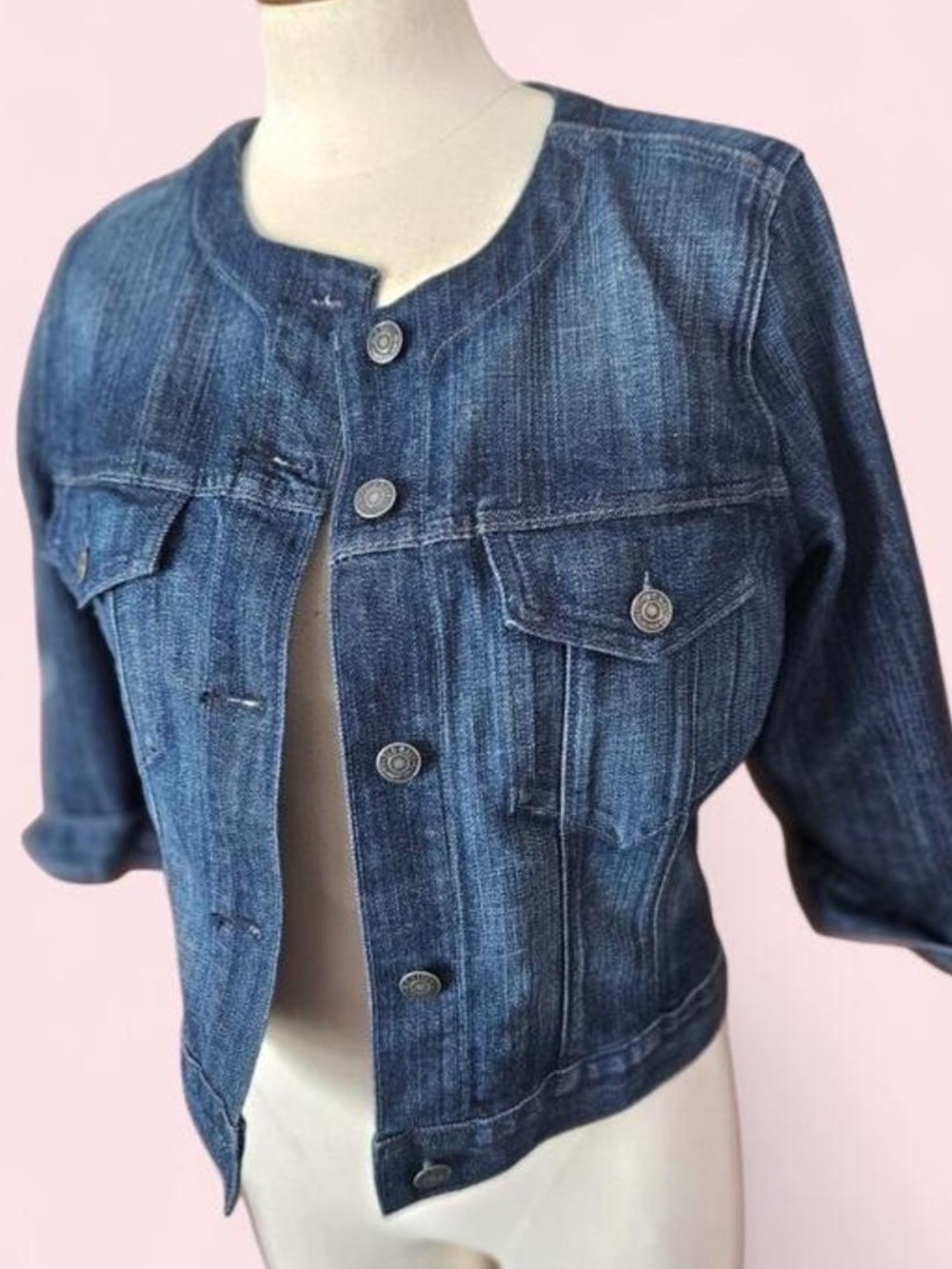 Old Navy Women's Dark 3/4 sleeve Denim Jean Jacket